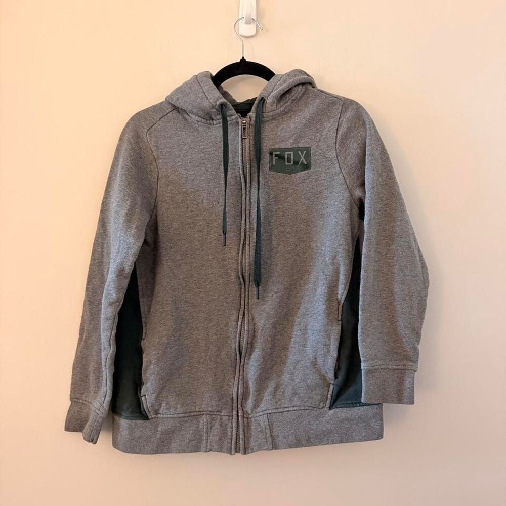 Vintage Y2K Retro Fox Racing gray & green zip-up hoodie Size M